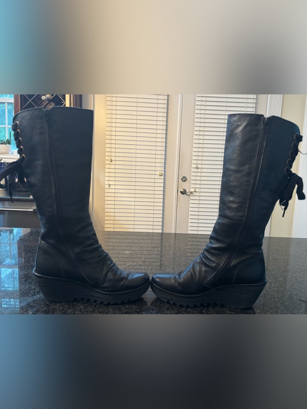 Fly London Knee-High Leather Boots – Wedge Heel